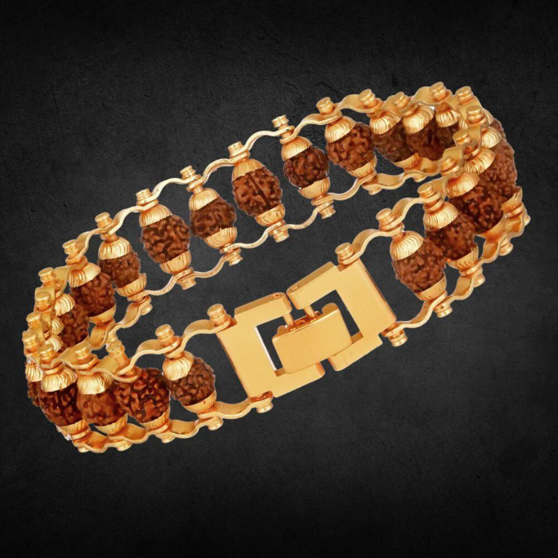 Modern Gold-Plated Rudraksha Bracelet