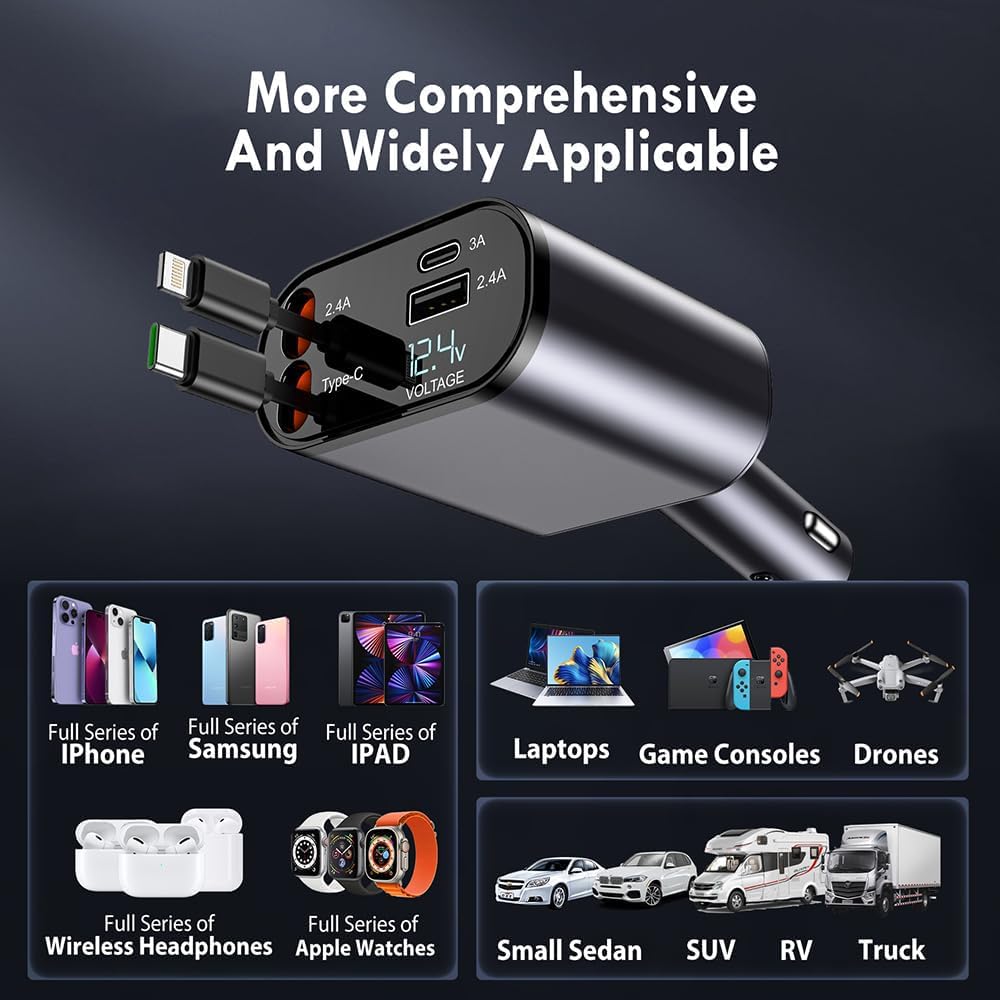 ZapDrive™ 4 in 1 Retractable Universal Car Charger