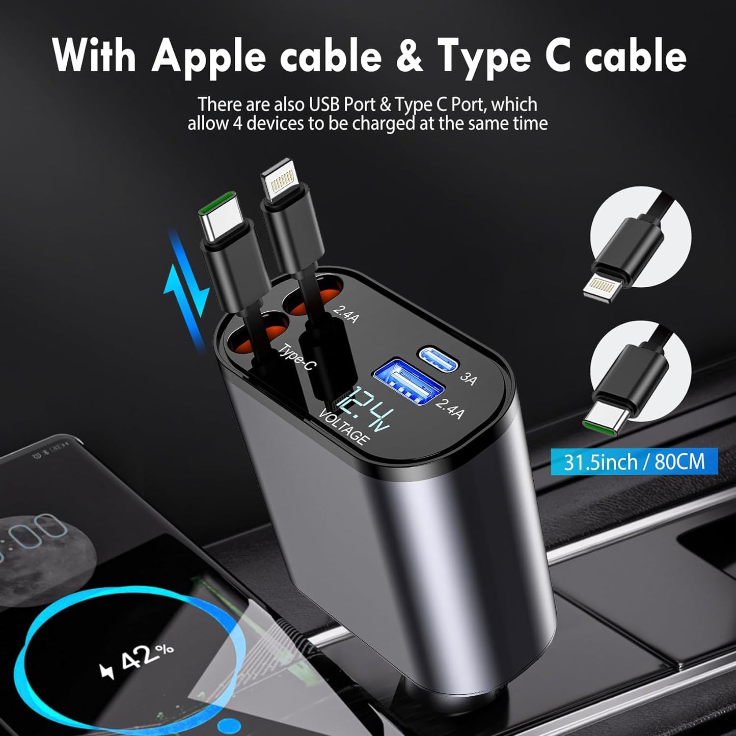 ZapDrive™ 4 in 1 Retractable Universal Car Charger