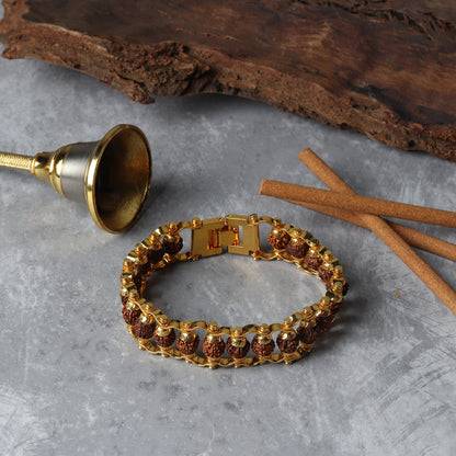 Modern Gold-Plated Rudraksha Bracelet