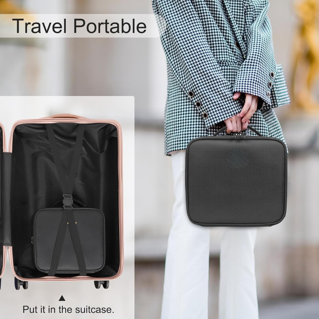 Travel-friendly makeup storage bag in durable waterproof material