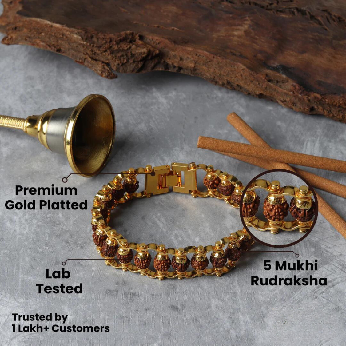 Modern Gold-Plated Rudraksha Bracelet