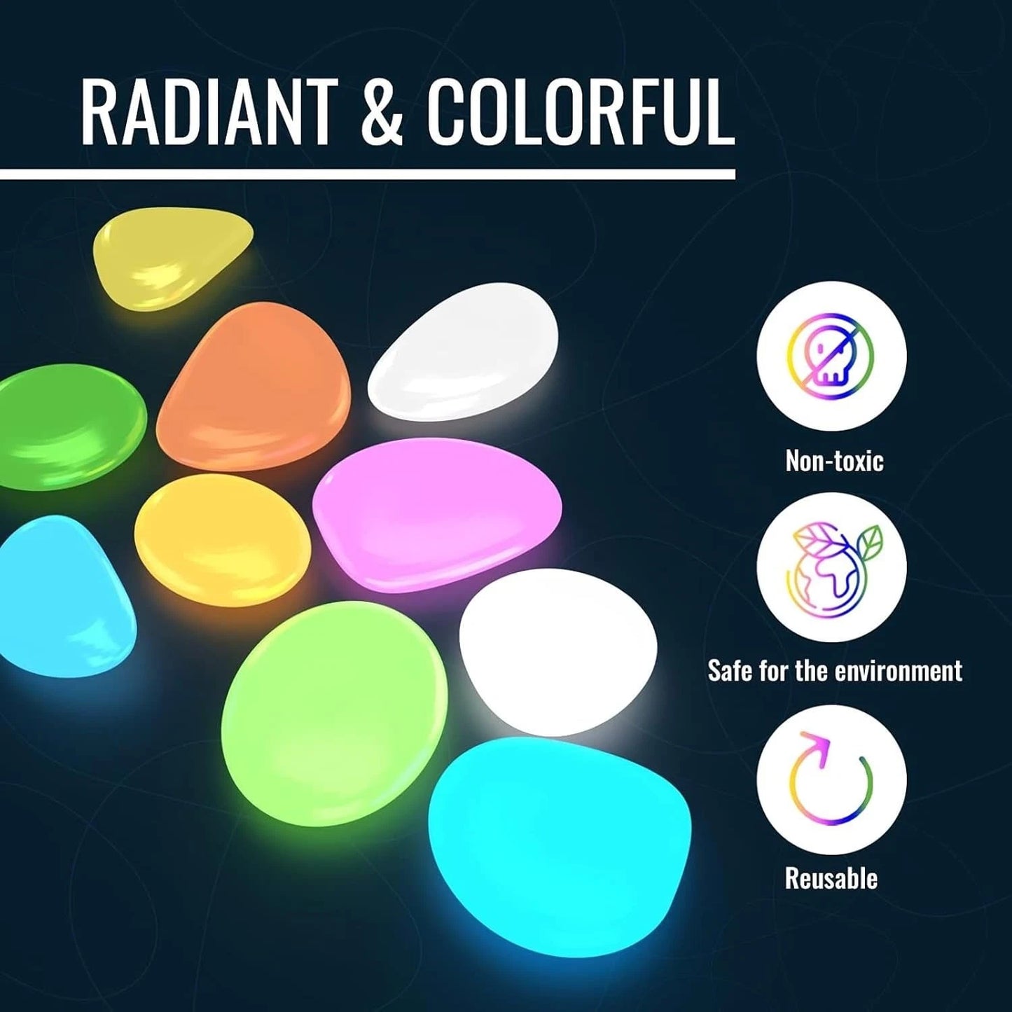 Glow In Dark Garden Pebbles (Pack Of 100 pcs)
